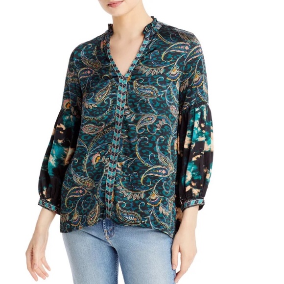 Johnny Was Tops - Johnny Was Twilight Shadow Ruffled Peasant Top Size Large